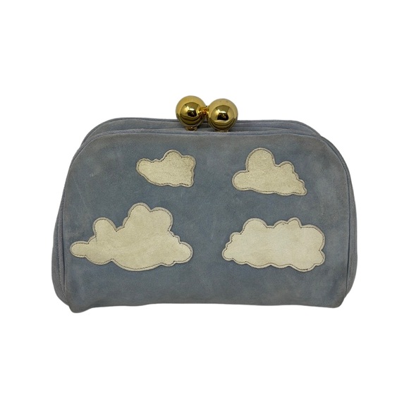 Moschino Blue White Suede Leather Clouds Clutch Bag Purse - Picture 1 of 15